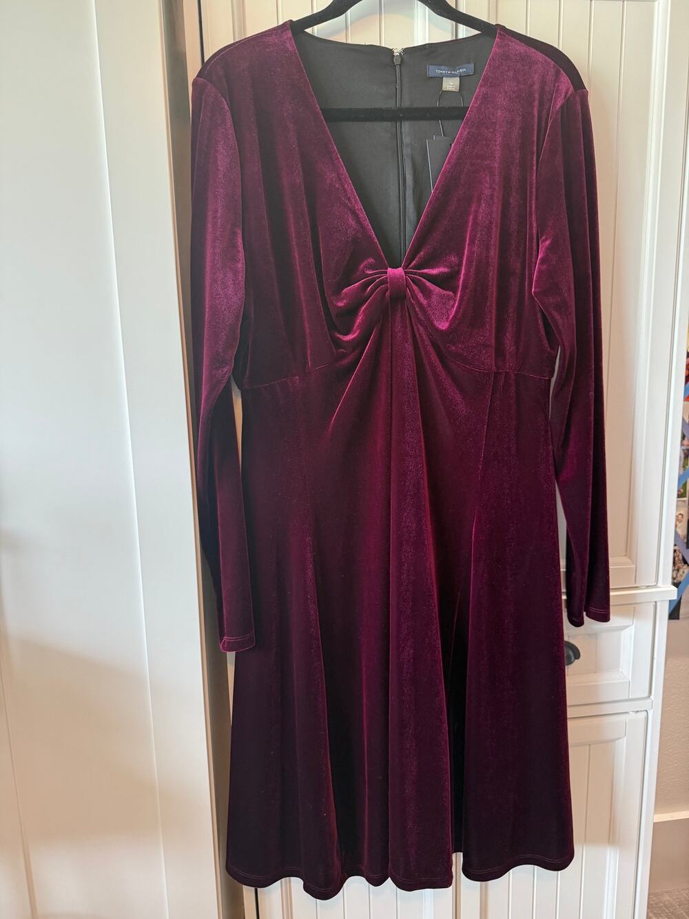 Tommy Hilfiger Long Sleeve Fit & Flare Velvet Dress burgundy XL NWT